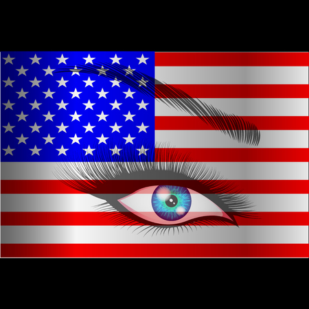 American culture and a symbol the Unites States of America with a close up of a woman eye. Vector Illustrationのイラスト素材