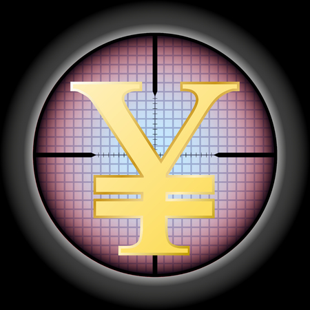the Yuan sign in the optical sight. Vector Illustrationのイラスト素材