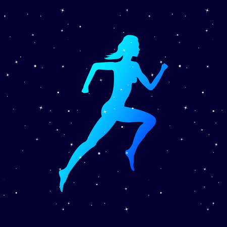 transparent silhouette of a running girl against the starry sky. Vector Illustrationのイラスト素材