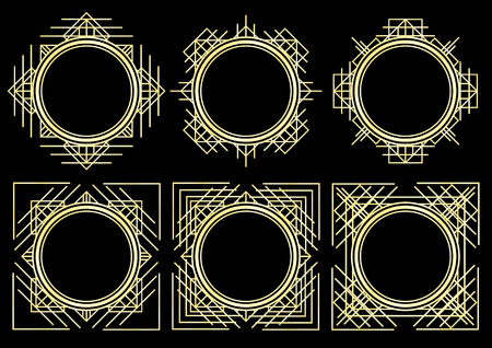 set of stylish retro frames. design of gold vintage patterns in the form of jewelry, ornaments. vector illustrationのイラスト素材