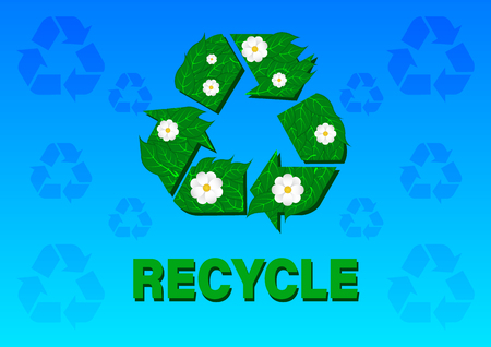 Recycle symbol in the form of green leaves and white flowers. Vector Illustrationのイラスト素材