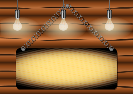 a light bulb illuminates an charred wooden board. Vector Illustrationのイラスト素材