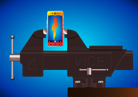Smartphone smartphone with a picture of a parrot clutched in a Realistic Vice. Vector Illustrationのイラスト素材