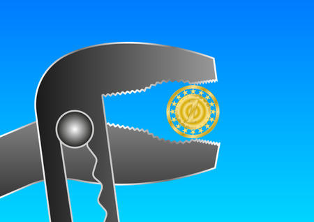 golden coin in the grip. Vector Illustrationのイラスト素材