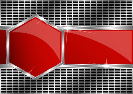abstract background with a metallic element. Hexagons with metal frame on the grid. Vector Illustrationのイラスト素材
