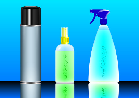 plastic container, packaging for cosmetic, chemical, liquid products, a set of different shapes. Vector Ilustrationのイラスト素材