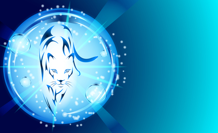 Panther with blue light effects in a glowing bubble. Vector Illustrationのイラスト素材