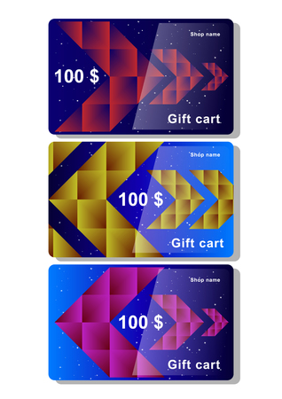 Set Template of gift card with polygonal abstract elements and arrows against the starry sky. Vector Illustrationのイラスト素材