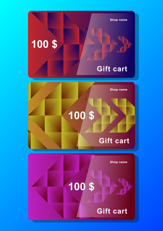 Set Template of gift card with polygonal abstract elements and arrows. Vector Illustrationのイラスト素材