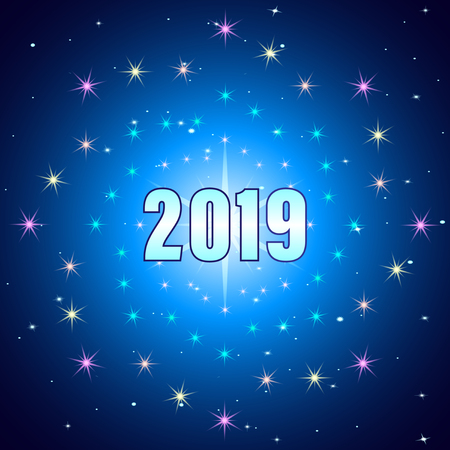 New year 2019. Colorful stars in a spiral, galaxy in space. Vector Illustrationのイラスト素材