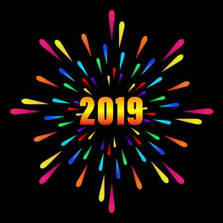 Happy New 2019.Multicolored Form of Fireworks. Vector Illustrationのイラスト素材