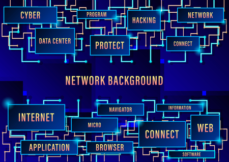 Network background, binary circuit board future technology, blue cyber security concept background, high speed digital internet. Vector Illustrationのイラスト素材
