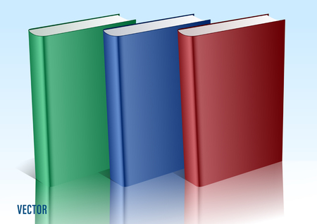 Realistic 3D mockup of closed blank rectangular books izolated at specular background. Vector Illustrationのイラスト素材