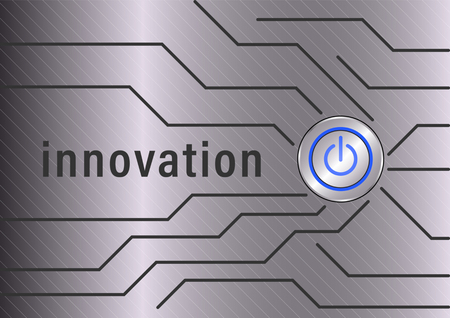 Innovation. Power button and polygonal line on grey metal background. Vector Illustrationのイラスト素材