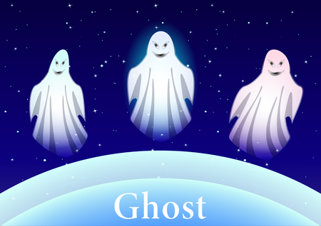 ghosts on the background of the starry night sky. Vector Illustrationのイラスト素材
