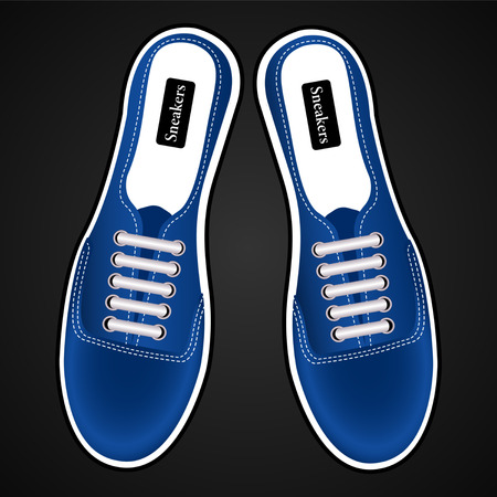 sports shoes, sneakers realistic blue view from above  isolated on black background. Vector Illustrationのイラスト素材