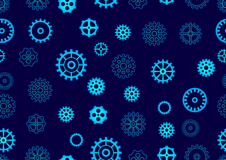Seamless pattern abstract technology background. Blue background with different gear wheels. Vector Illustrationのイラスト素材