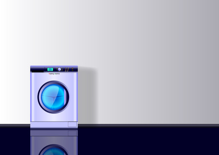 Realistic 3d minimal background with Washing mashine. Vector Illustrationのイラスト素材