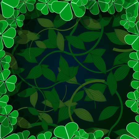 Frame Green leaves on a black Realistic 3d background. Vector Illustrationのイラスト素材