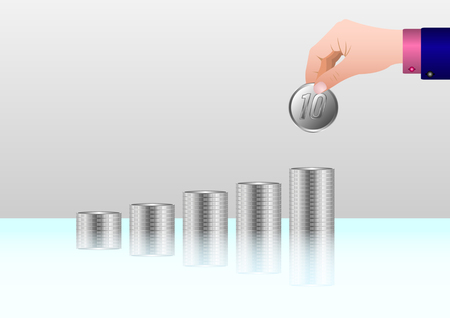 Money, Financial, Business Growth concept, Man's hand put money coins to stack. Vector Illustrationのイラスト素材