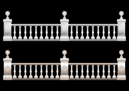 Beautiful Realistic 3d railing with ornament, stucco, marble, stone, Baroque with balls. Vector illustrationのイラスト素材