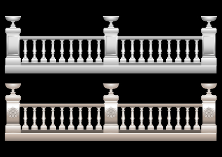 Beautiful Realistic 3d railing with ornament, stucco, marble, stone, Baroquewith flower bed. Vector illustrationのイラスト素材