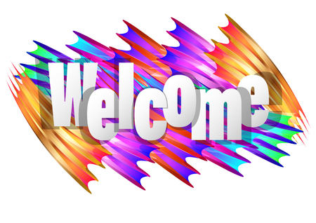 Welcome poster with multicolored spectrum brush strokes on white background. Vector Illustrationのイラスト素材