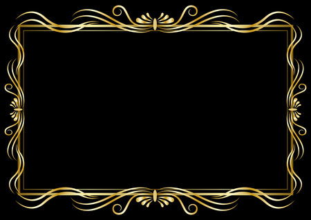 Golden decorative pattern frame isolated on a black Background. Vector Illustrationのイラスト素材