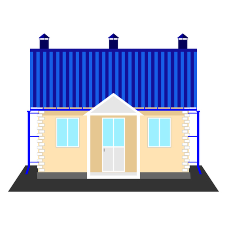 one-storey country house isolated on a white background, front view. Vector Illustrationのイラスト素材