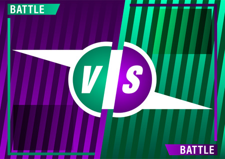 Versus screen design. Purple and Green VS letters. Battle between opponents. Beautiful gradient background of stripes. Vector illustrationのイラスト素材