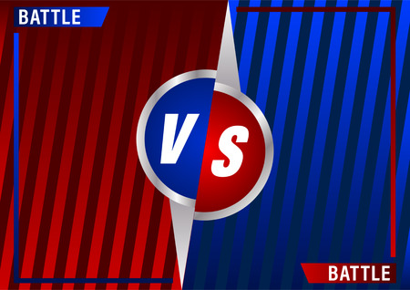 Versus screen design. Red and blue VS letters. Battle between opponents. Beautiful gradient background of stripes. Vector illustrationのイラスト素材