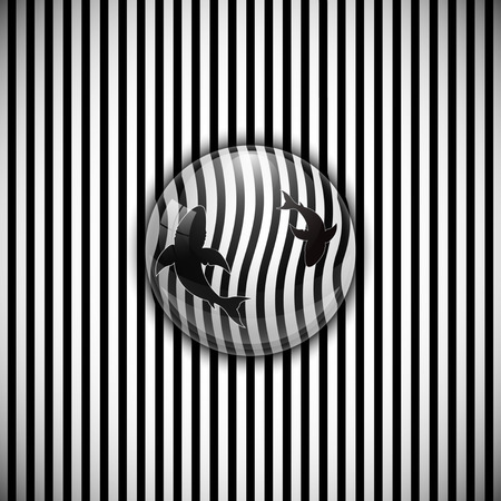 Sharks circling in a drop of water on a striped background. 3d Line Art Vector Illustrationのイラスト素材