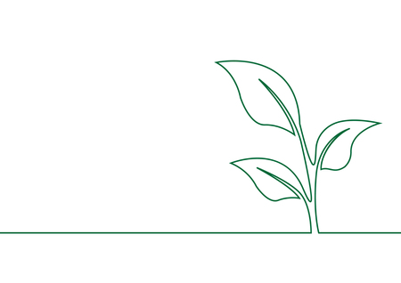 Single continuous line art growing green sprout. Vector Illustrationのイラスト素材