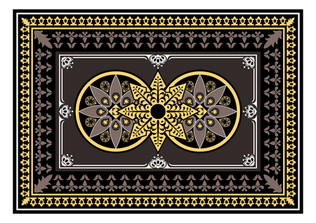 Carpet with dark beige and yellow colors. The Eastern rectangular rug with different patterns and frames. Tribal texture Vector Illustrationのイラスト素材
