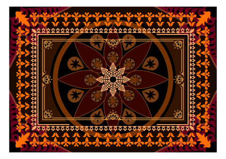 Carpet with brown and orange colors. The Eastern rectangular rug with different patterns and frames. Tribal texture Vector Illustrationのイラスト素材