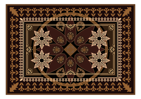 Carpet with brown color. The Eastern rectangular rug with different patterns and frames. Tribal texture Vector Illustrationのイラスト素材