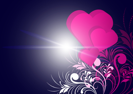 Pattern Floral Romantic elements and 3d Heart on a Star light Gradient Background. Element for design Valentine card. Vector Illustrationのイラスト素材