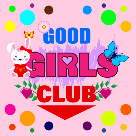 Good girls club slogan print shirt. Bunny, Butterfly, hearts and flower.のイラスト素材