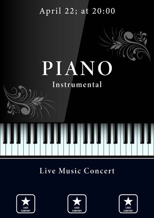 Classical music concert poster. Realistic piano keyboard with patterns. Vector Illustrationのイラスト素材