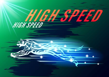 jaguar,cat high speed concept. Cheetah in motion background blue arrows two-color gradient. Tribal pattern style vector Illustrationのイラスト素材