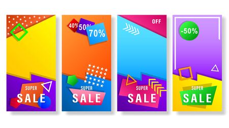 Sale stories. Set banners with colorful geometric shapes. Vertical gradient vector, illustration can use for website, mobile app, poster, flyer, gift card, smartphone template, web design.のイラスト素材