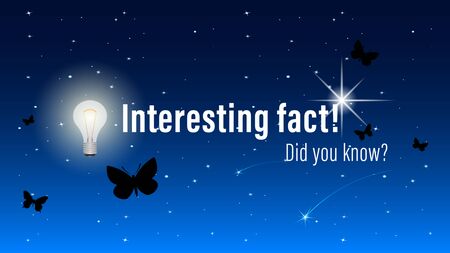 Did you know?, Interesting fact! inscription on website page, banner. Butterflies fly on a night starry sky background. Realistic vector, illustration.のイラスト素材