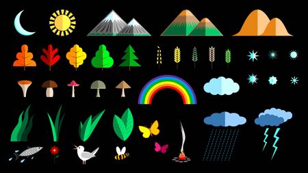 Set Nature flat colorful elements for the composition of the landscape isolatedのイラスト素材