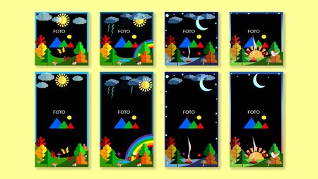 Set stories autumn landscape flat modern background with place for photo.のイラスト素材