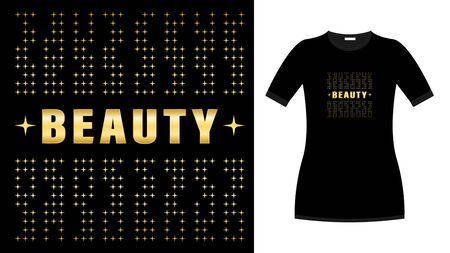 Golden lettering beauty print black shirt vectorのイラスト素材