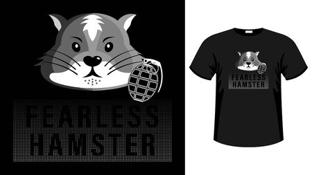 Head fearless hamster print shirt cartoon picture.のイラスト素材