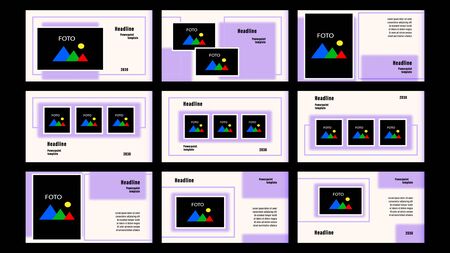 Set Landing pages purple color of quadrilaterals, rectangular elements, photo frames template with the background. Business presentation, vector illustration stock.のイラスト素材
