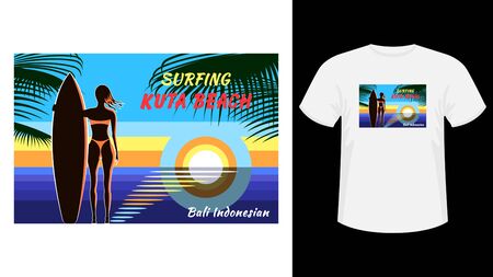 Inscription Surfing Kuta beach print white t-shirt.のイラスト素材