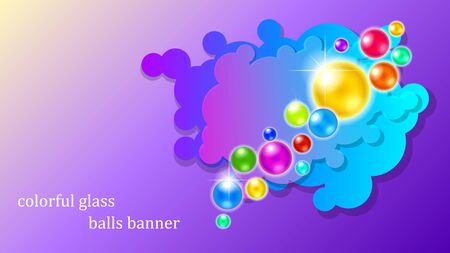 Abstract orange sparkling bubbles and clouds banner on a purple gradient backgroundのイラスト素材