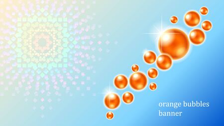 Abstract orange sparkling bubbles banner on a blue gradient backgroundのイラスト素材